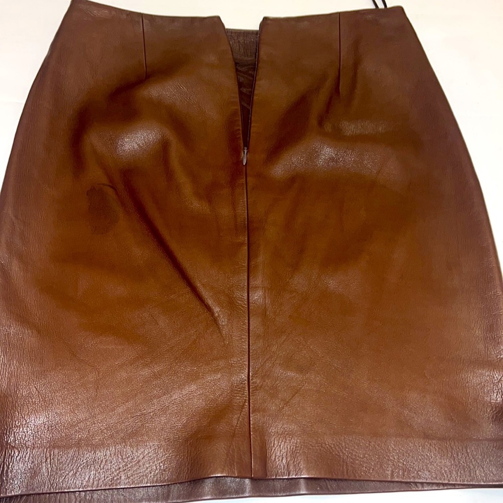Ralph Lauren PURPLE LABEL Brown Leather Skirt 6 - Picture 13 of 14